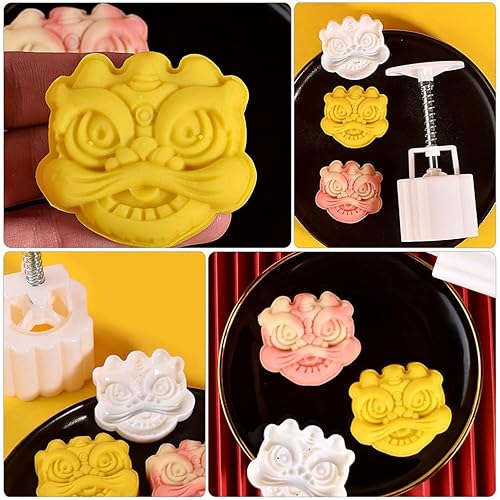 Miniatura 5 de PRETYZOOM Moldes de prensa para pastel de chocolate para pastel de luna chino tradicional de danza de león, festival de otoño, mano, cortador de