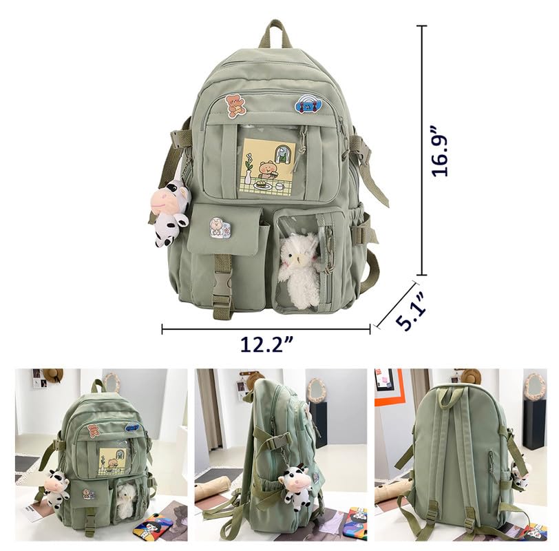 ChenLee Kawaii Backpack Rucksack Aesthetic Student Bookbags with Pin and Pendants Accessories for Teen Girls4