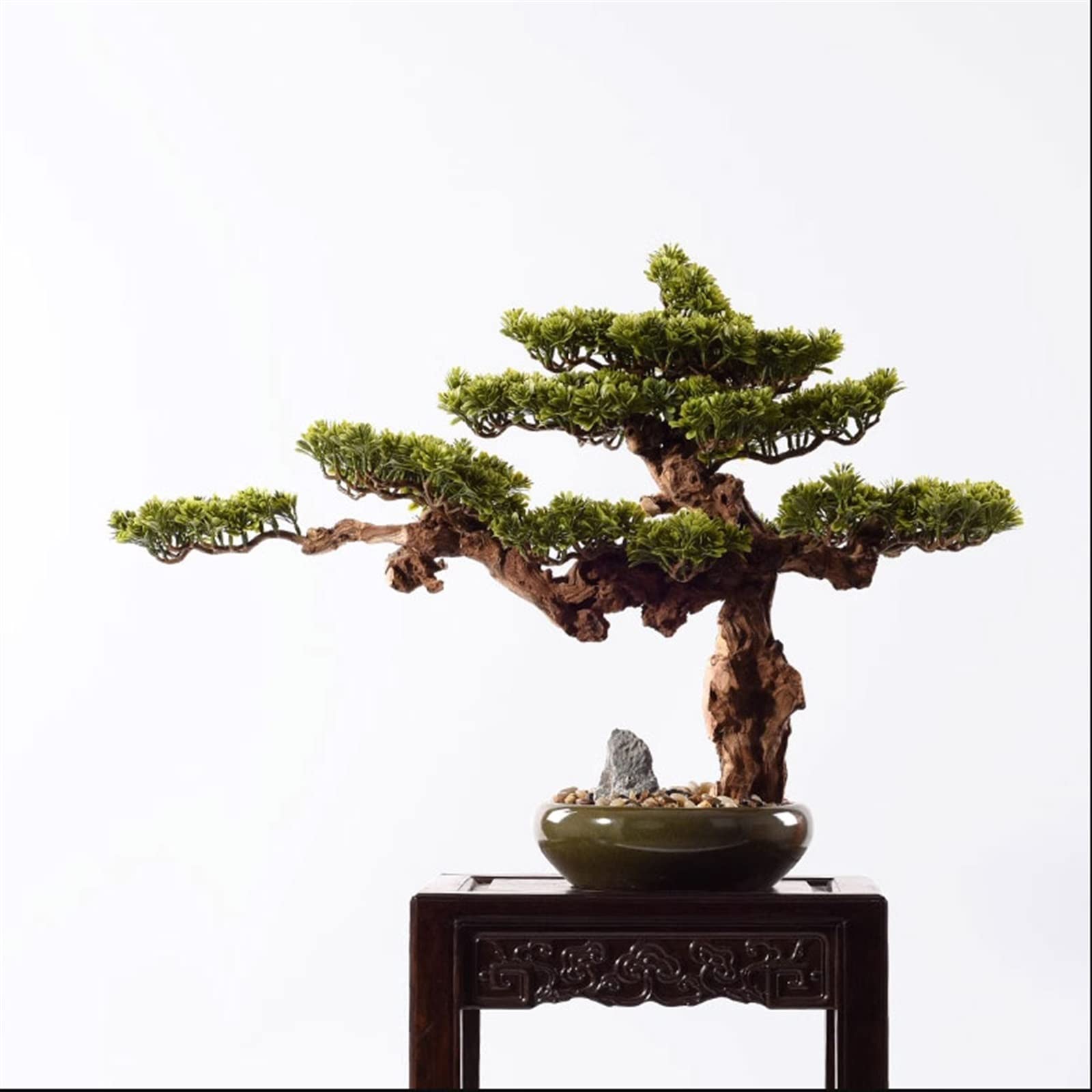 Bonsaï Artificiel Bonsaï artificiel chinois, plante de Simulation de salon, bonsaï d'intérieur, plante verte de pin de bienvenue, plante en Pot en céramique, faux arbre, ornements de bureau Plantes ar