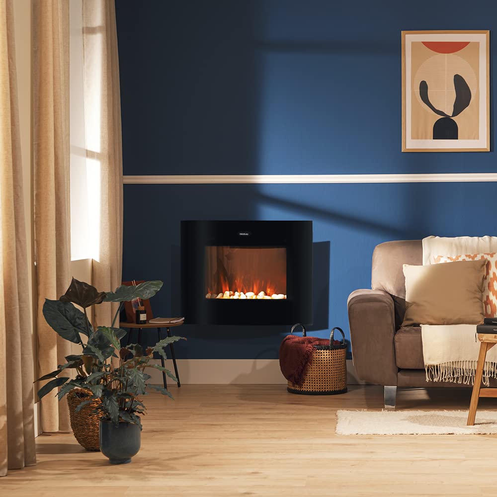 Cecotec Dekoracyjny kominek elektryczny 35 "z pilotem i Wi-Fi ReadyWarm 3560 Curved Flames Connected. Maksymalna moc 2000 W, 2 natężenia, zakrzywiony panel ze szkła hartowanego, regulowany płomień