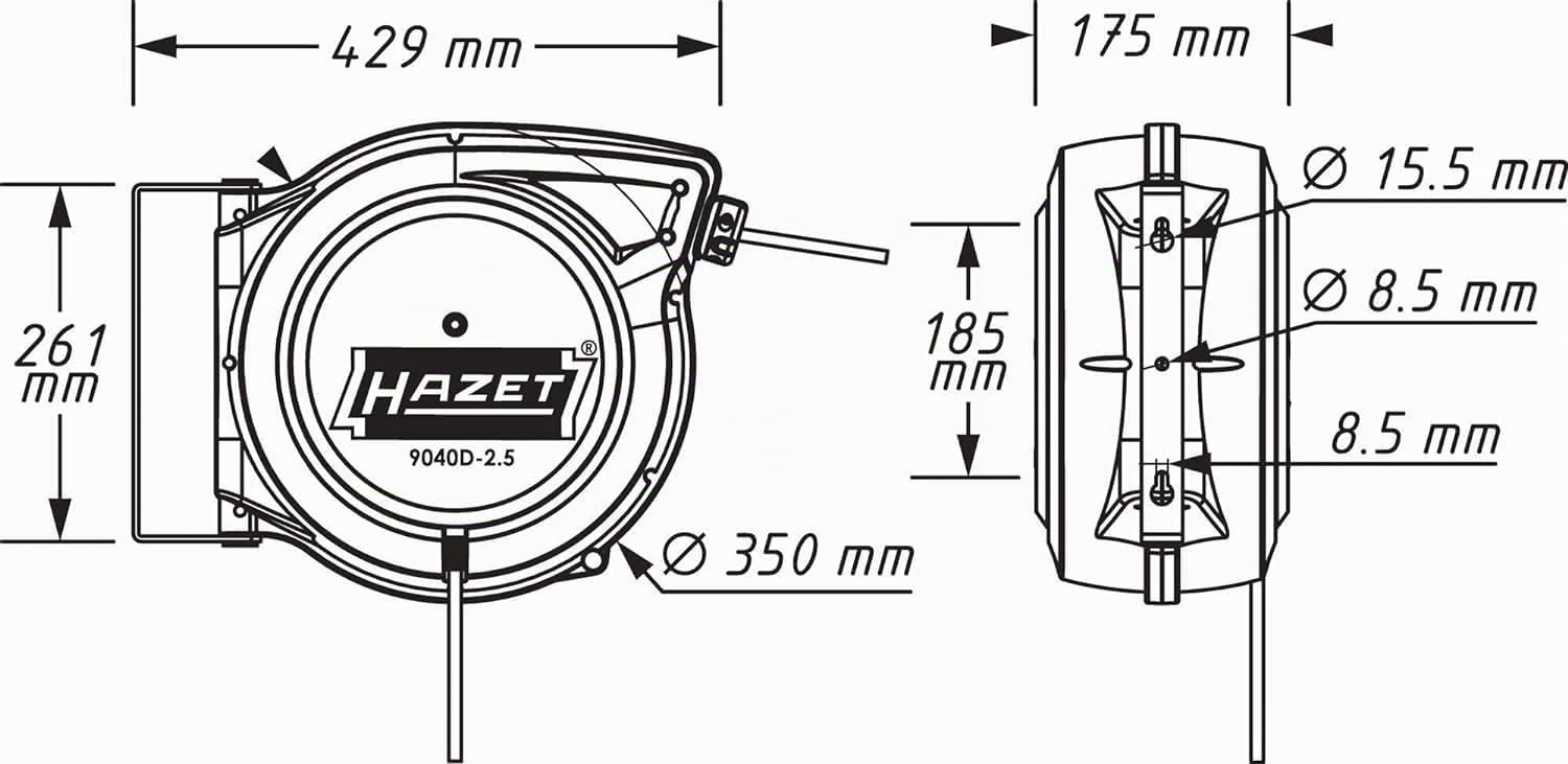 HAZET Enrouleur de câble 9040D-2,5 I Longueur de câble : 20 m, câble de raccordement : 1,5 m, avec fonction "Stop at any point" I Enrouleur de câble automatique pour l'ordre dans chaque atelier''.