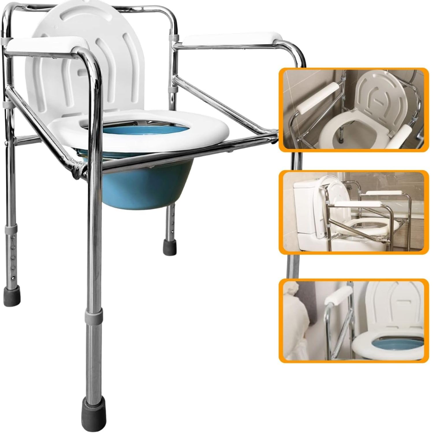 OrtoPrime Sedia WC per Anziani - Sedia Comoda con WC Multifunzionale, Pieghevole, Ideale per Disabili - Sedia Orinale Portatile con Bidet Acoplable - Sedia da Doccia e Bagno per Anziani.