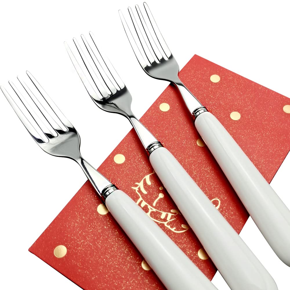3pcs 8inch Dinner fork Good ceramic handle and fine Good ceramic handle and fine 18/10 Stainless Steel Table Forks ,high-grade mirror plate Main Course Fork, 4-Tine Forks Sus304
