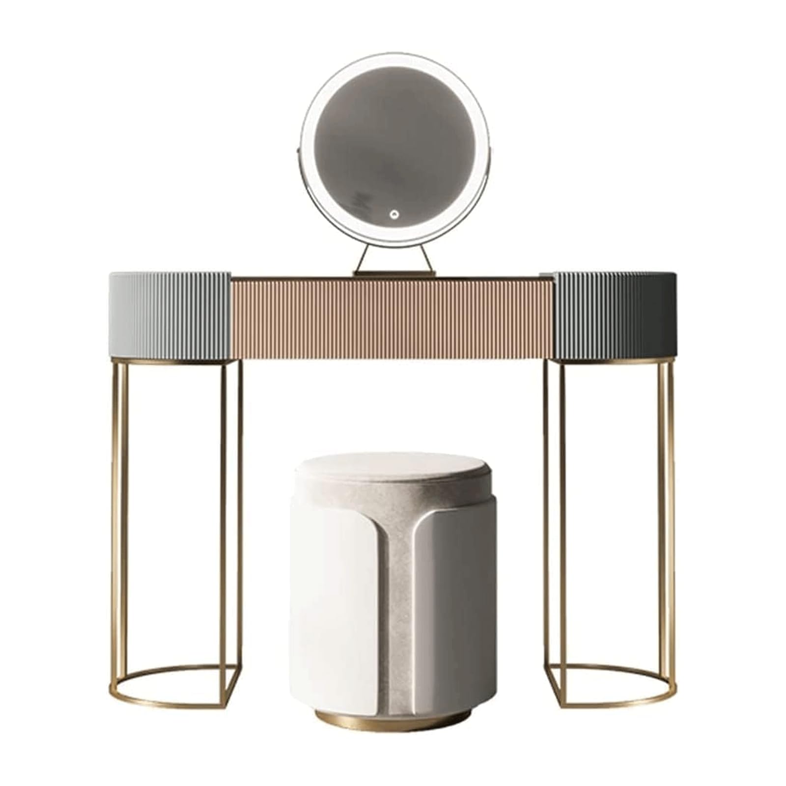 Vanity Desk Vanity Table Set Solid Wood Multi-Layer Vanity Desk Tempered Glass Table Top Dressing Table Round Led Light Mirror Nightstand Gorgeo