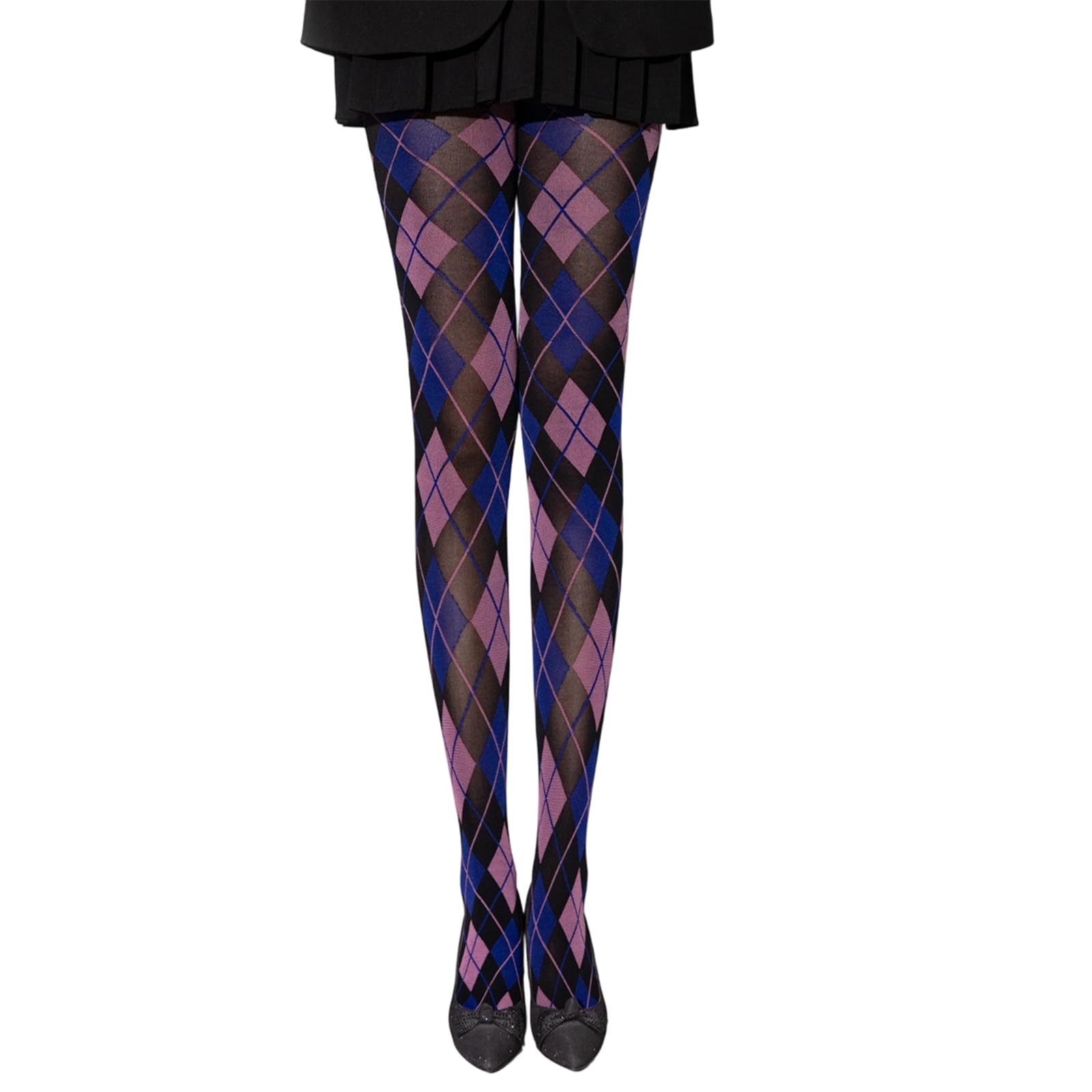 oringnat Argyle Plaids Pattern Tights for Women Preppy Styles Stretch Comfort Opaque Pantyhose Everyday Wear Nylon Leggings