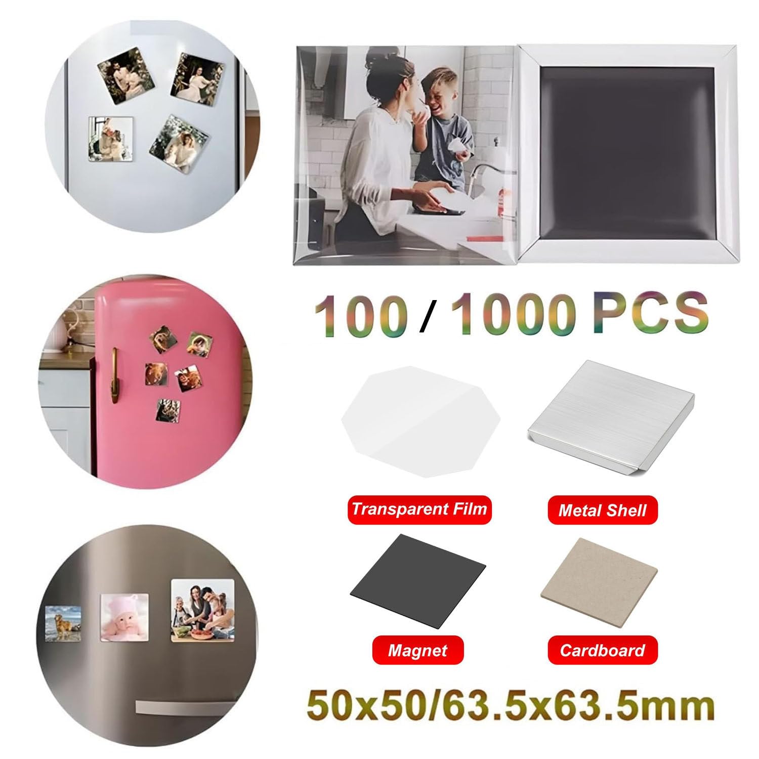 Kit de presse for badges métalliques personnalisés 50 x mm avec 100 accessoires et coupe-carré(1000Supplies)