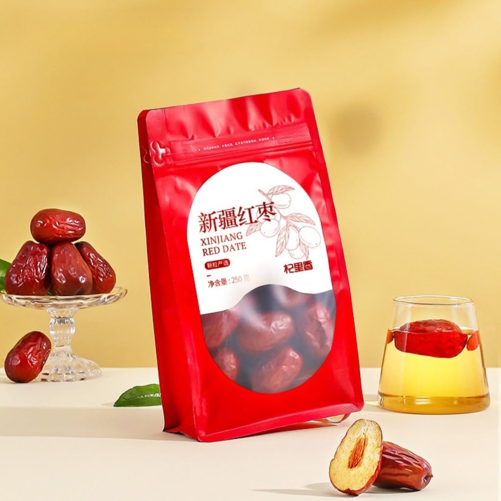 Dátiles Rojos Premium De Xinjiang 250g / 8,82oz | Secado A Baja Temperatura | Jujube Secado Naturalmente En El Árbol Para Bocadillos Y Té