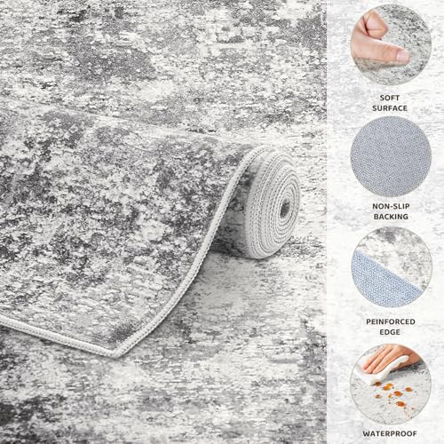 4ft Round Area Rug Living Room Rugs - 4x4 Washable Neutral Modern Abstract Soft Thin Rug Indoor Floor No Slip Rug Carpet for Bedroom Under Dining Table Home Office Decor - Grey
