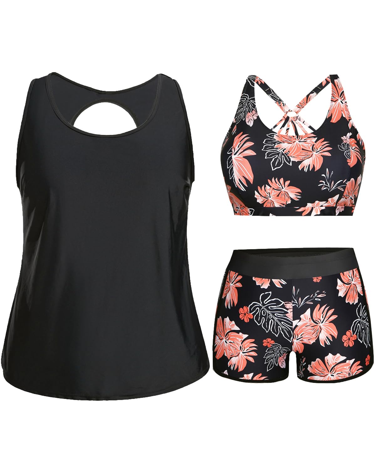 Holipick Women Plus Size Swimsuits - Athletic 3 Piece Tankini with Shorts