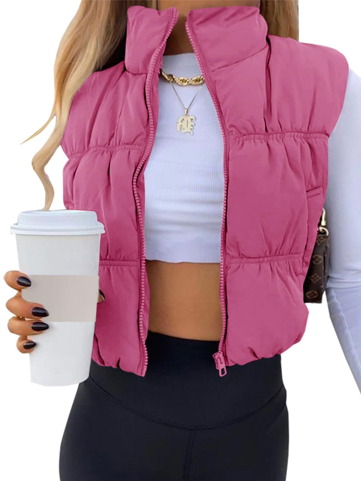 SySea Women's Crop Puffer Vest Zip Up Sleeveless Outerwear Padded Coat