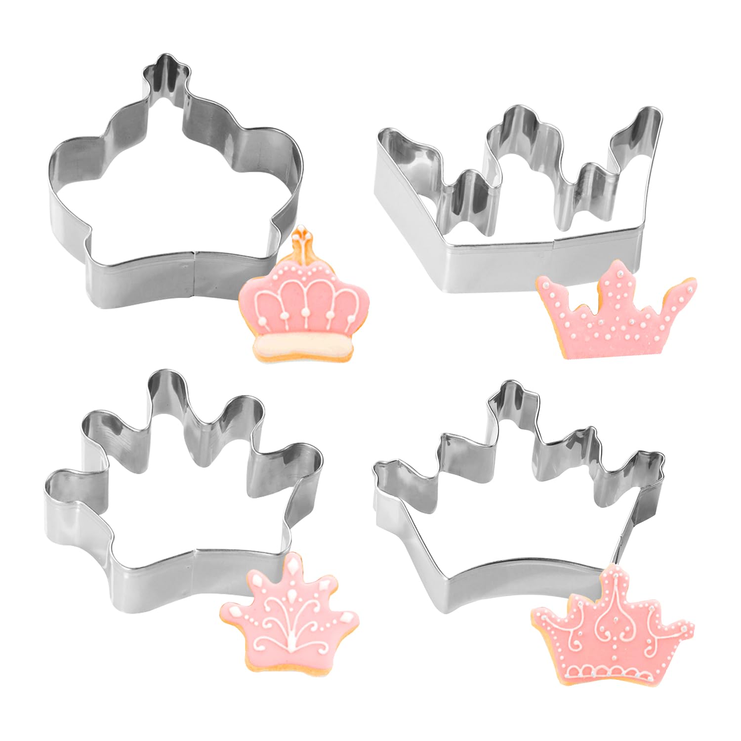 Mini Cookie Cutter 4 Pcs/Set Crown King Queen Prince Princess Shapes Stainless Steel Cookie Cutter Fondant Cutter-Tiny
