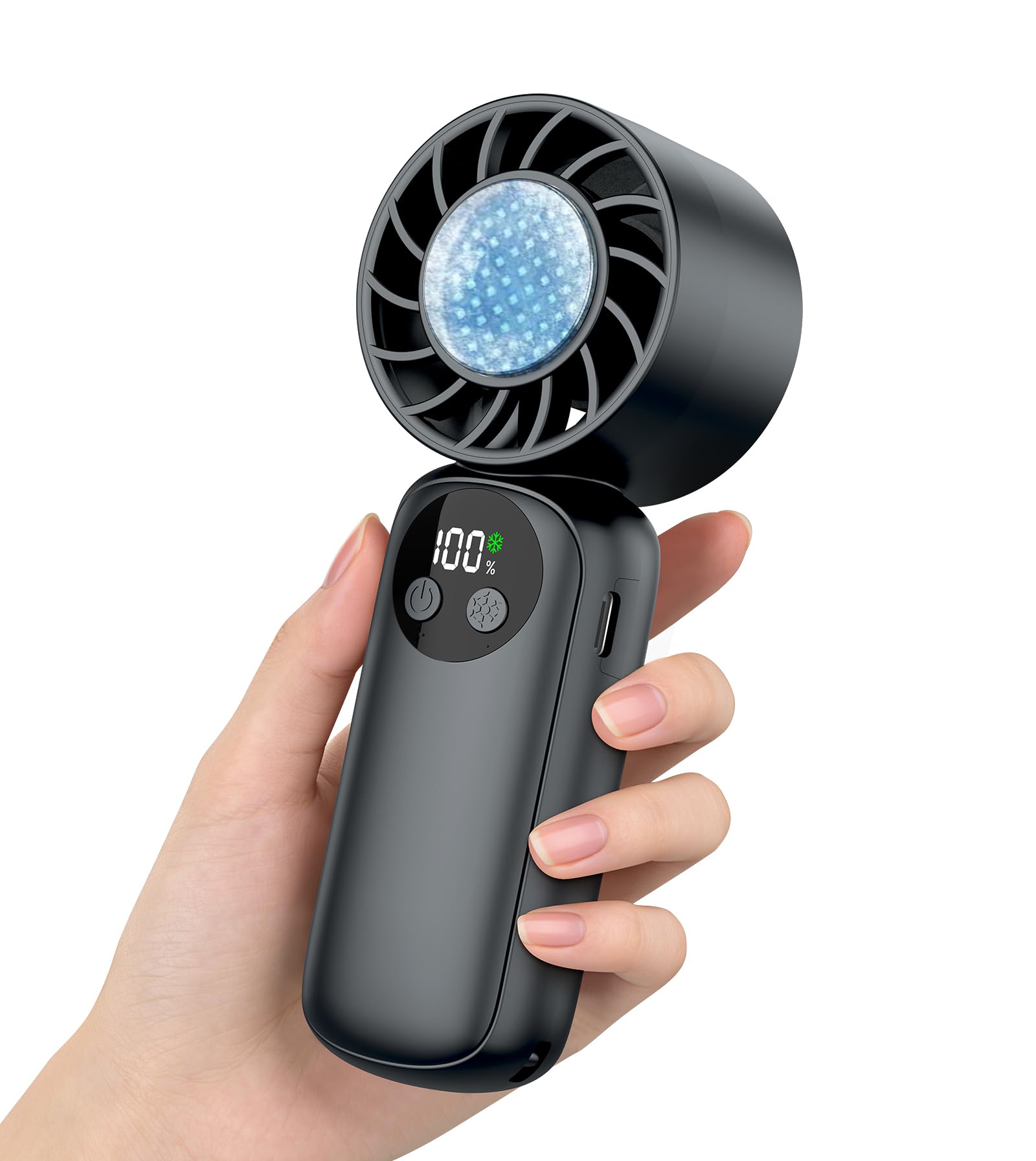 Portable Handheld Fan, High Speed 1-199 Turbo Cooling, 4000mAh Battery Electric Fan Handheld, Up to 30Hrs Cooling, Rechargeable Personal Fan, Small Pocket Fans for Travel/Outdoor/Home (Black)