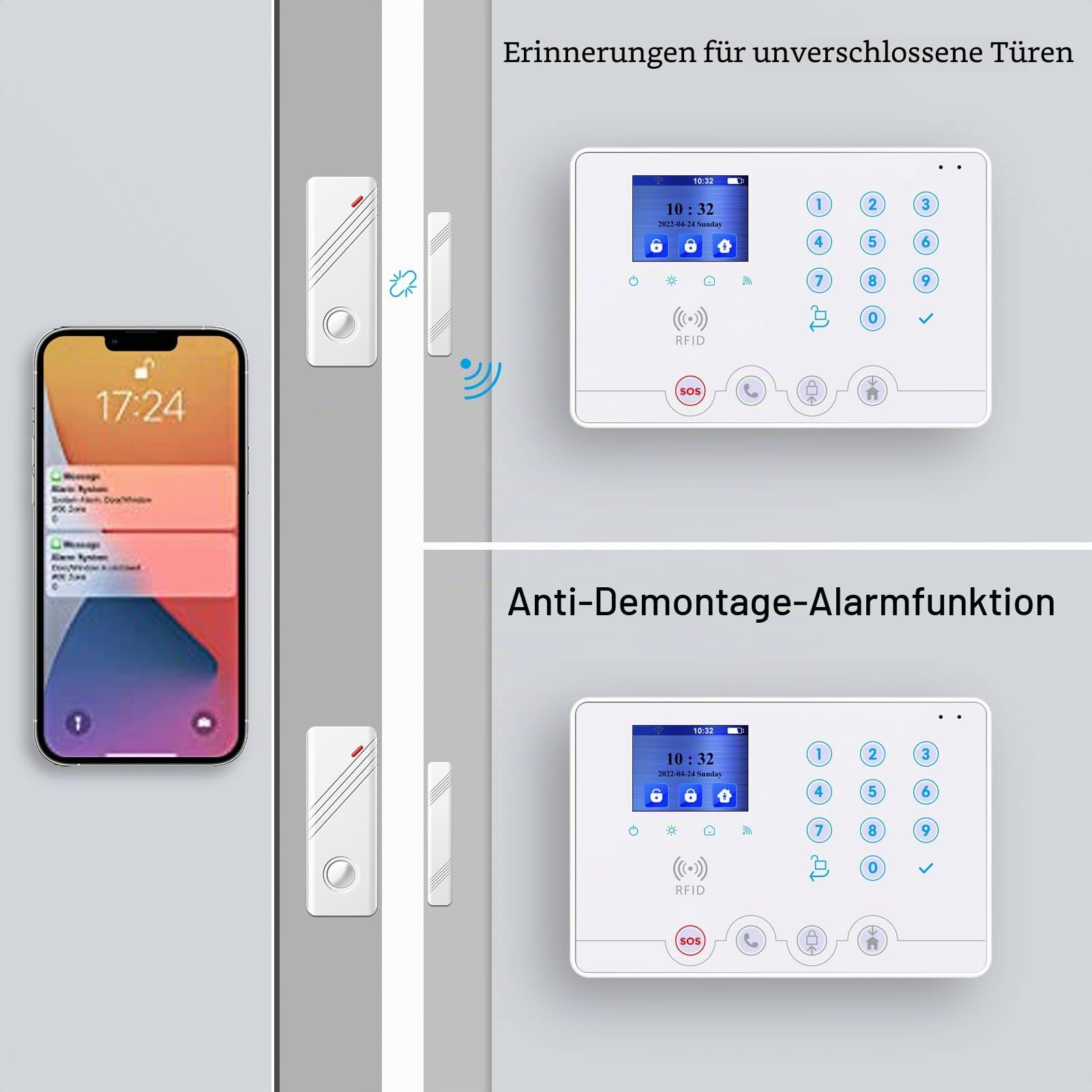 Wolf Guard W4Q-W03 WLAN + 4G Alarmanlage für Zuhause, kabellos, App Tuya Smartlife, RFID, Sirene, Türsensoren, Bewegungsmelder, Deutsch | Kabelloses Haus mit Tuya App, Alarm-Set mit externer Sirene 110 dB, italienisch (W4Q-W03)
