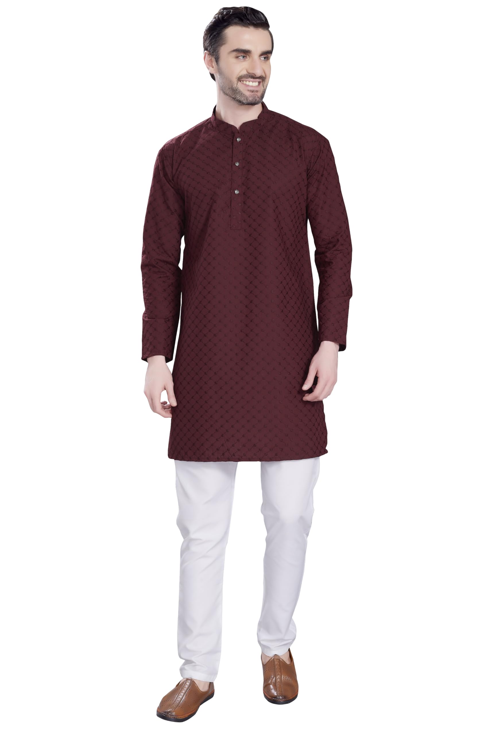 DIVISIVE Men's Thread Embroidered Cotton Only Slim Fit Kurta (DKRT1073_M_Maroon) - Image 3 thumbnail