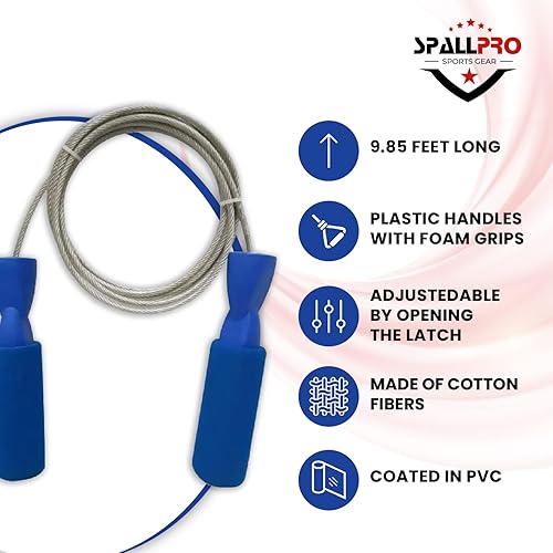 Spall Pro - Cuerda de saltar ajustable de acero de 9.85 pies para hombres, mujeres y niños, cuerda de saltar perfecta para doble holandés, boxeo,