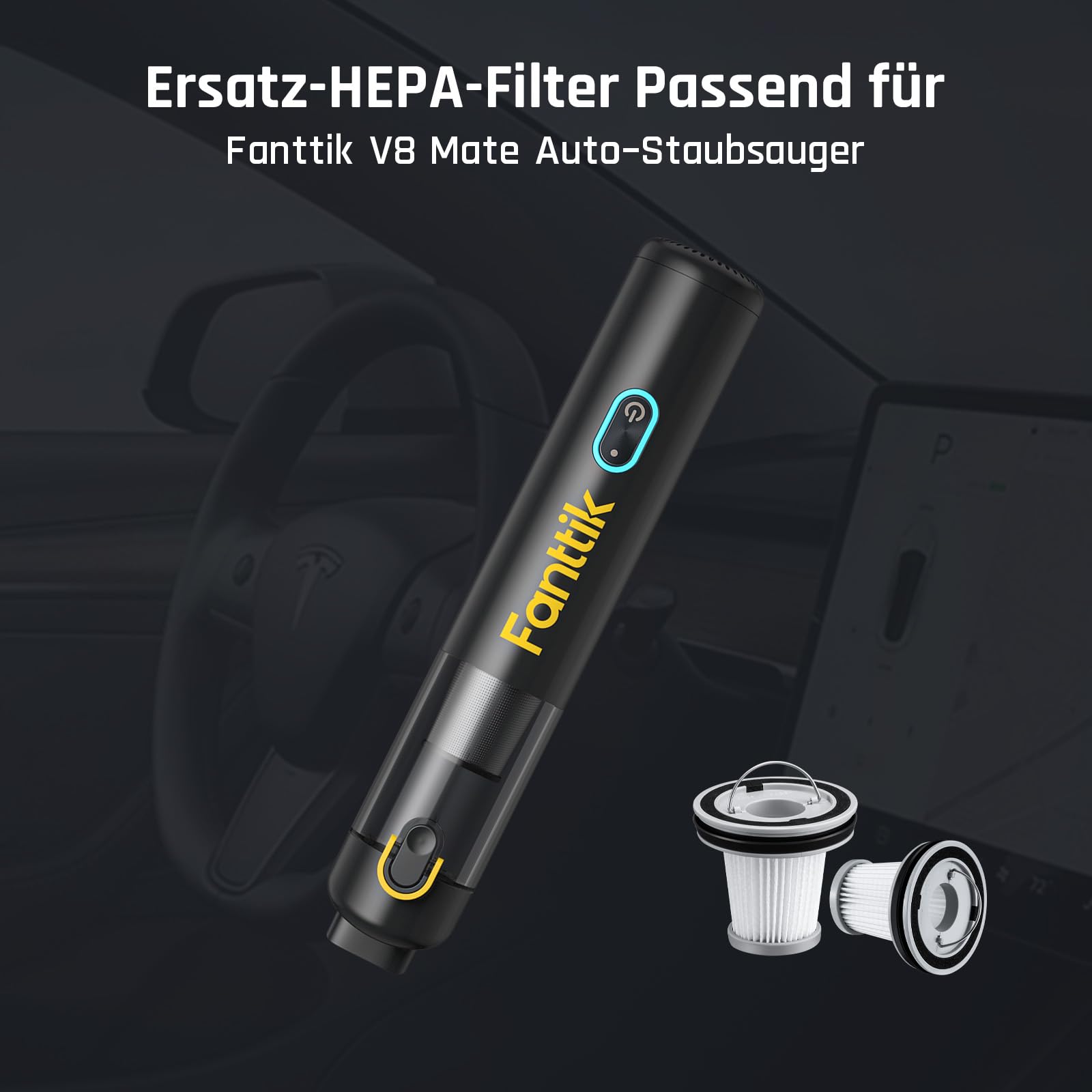 Fanttik 2er-Pack Ersatz-HEPA-Filter, waschbarer und wiederverwendbarer Filter, passend für Fanttik Slim V8 Mate & V8 Apex & V9 Mix & V10 Mix & Slim V10 Apex Autostaubsauger (AV8001)
