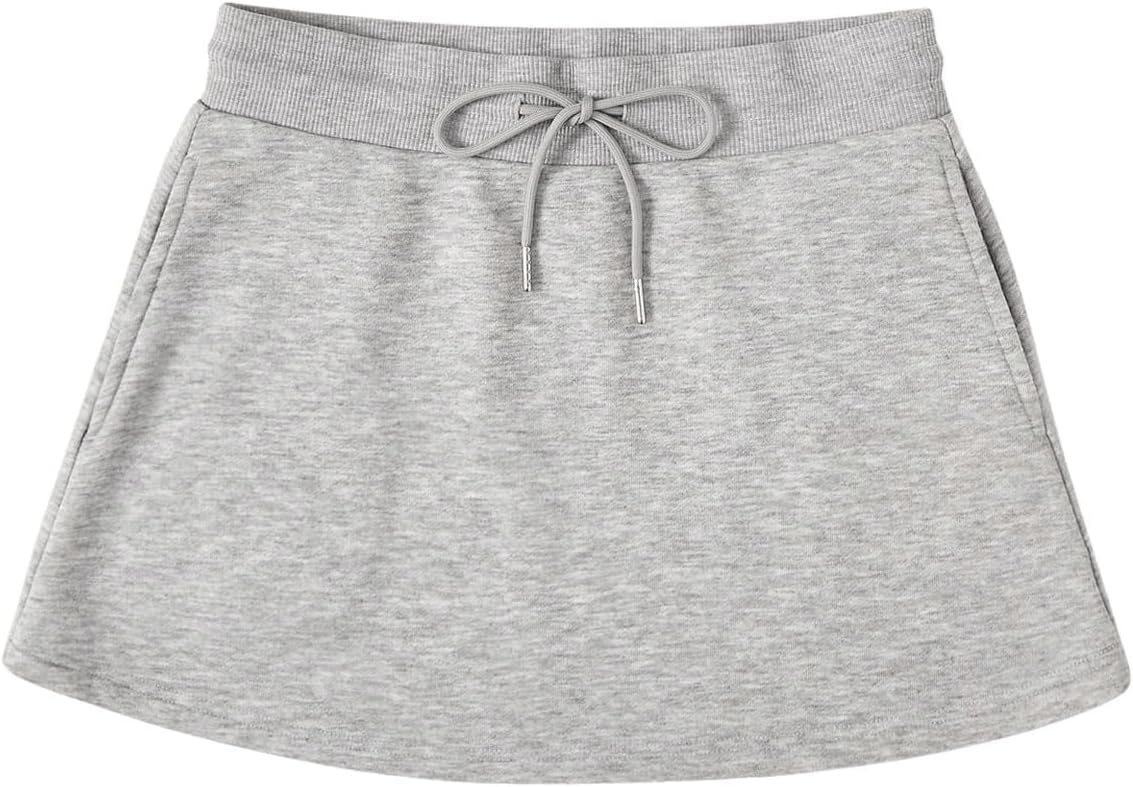 SHENHE Women's Drawstring Sweat Skirt Mid Waist Casual Mini Skirt with Pockets