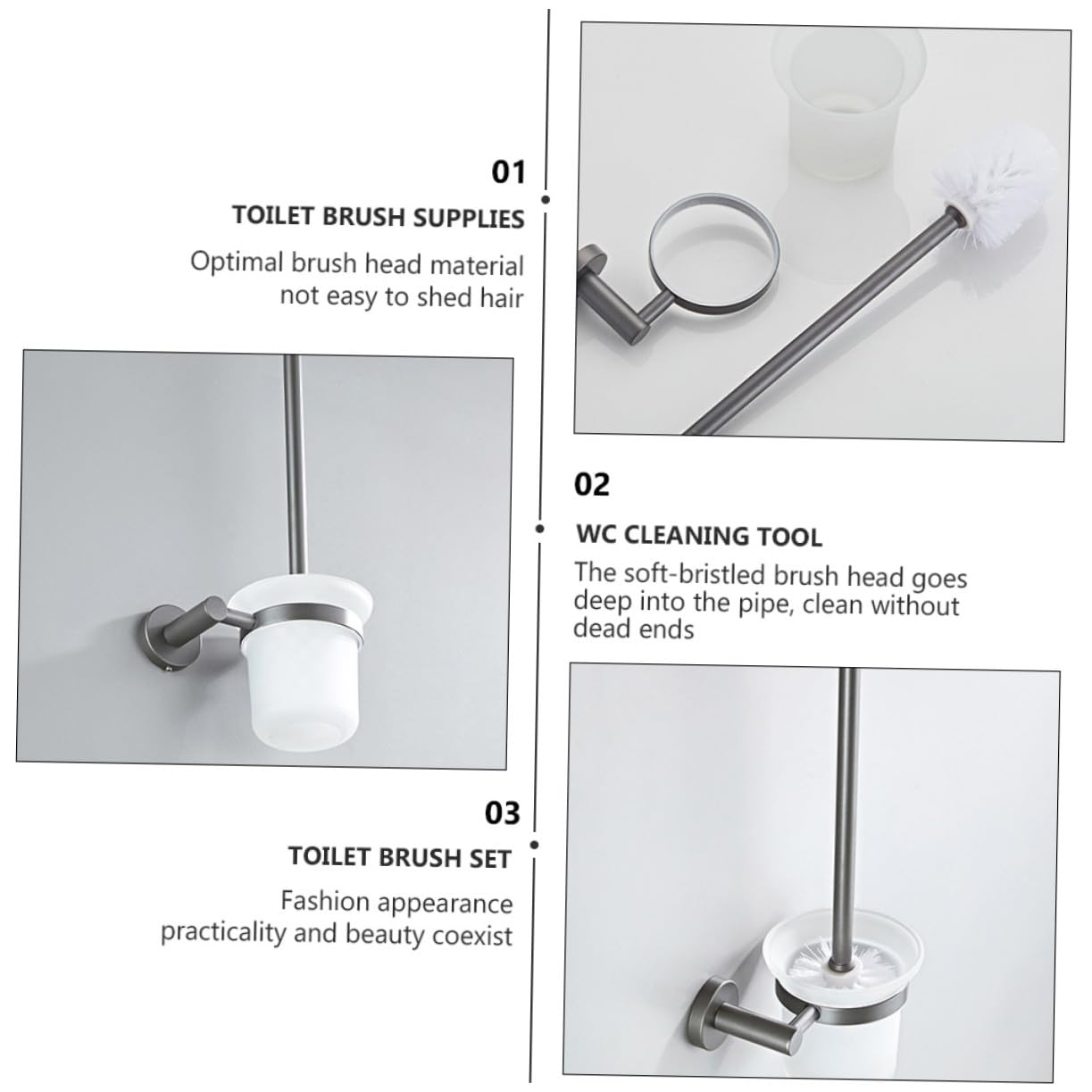 Homoyoyo Escobilla de Baño con Mango y Base de Vidrio Mate Cepillo de Limpieza de Inodoro con Soporte de Pared Resistente y para Limpieza Profunda
