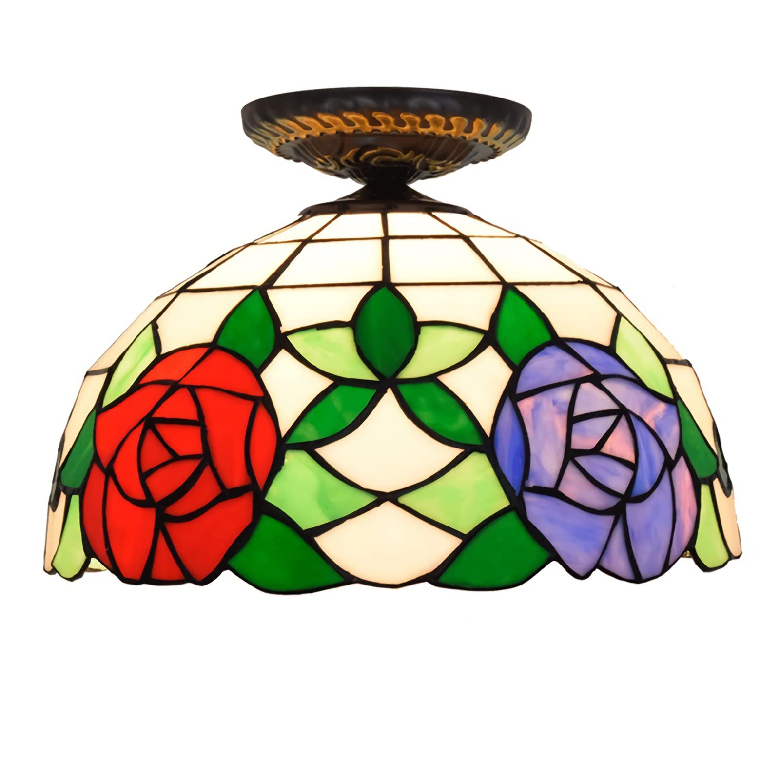 YNIYUJKL 12 Inch Tiffany Ceiling Light Flush Mount, Dimmable Stained Glass Chandeliers, E26 Bulb, Victoria Style Decorative Ceiling Lamp For Living Room, Bedroom, Hallway