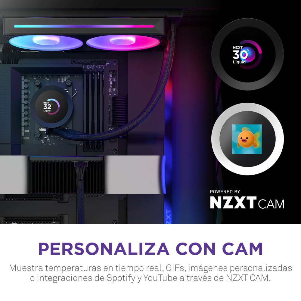NZXT Kraken Plus 240 RGB – Refrigeración líquida CPU AIO – Radiador 240mm – Ventilador F240 RGB Core – Pantalla LCD 1,54" Personalizable – AMD® AM5, AM4 – Intel® LGA 1851/1700, 1200/115X – Negro