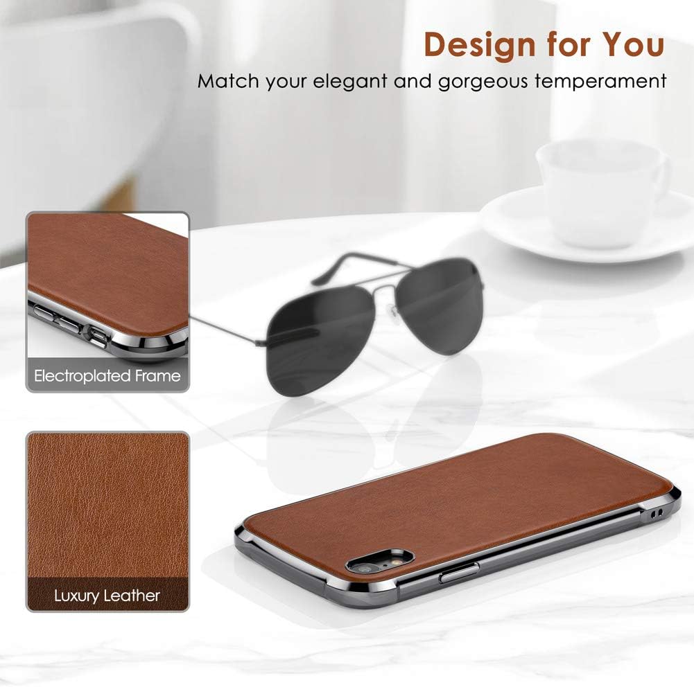LOHASIC for iPhone XR Case, Drop Proof Bumper Luxury PU Leather Cover Soft Grip Anti-Slip Scratch Resistant Full Body Protective Phone Cases for iPhone XR(2018) 6.1"- Brown