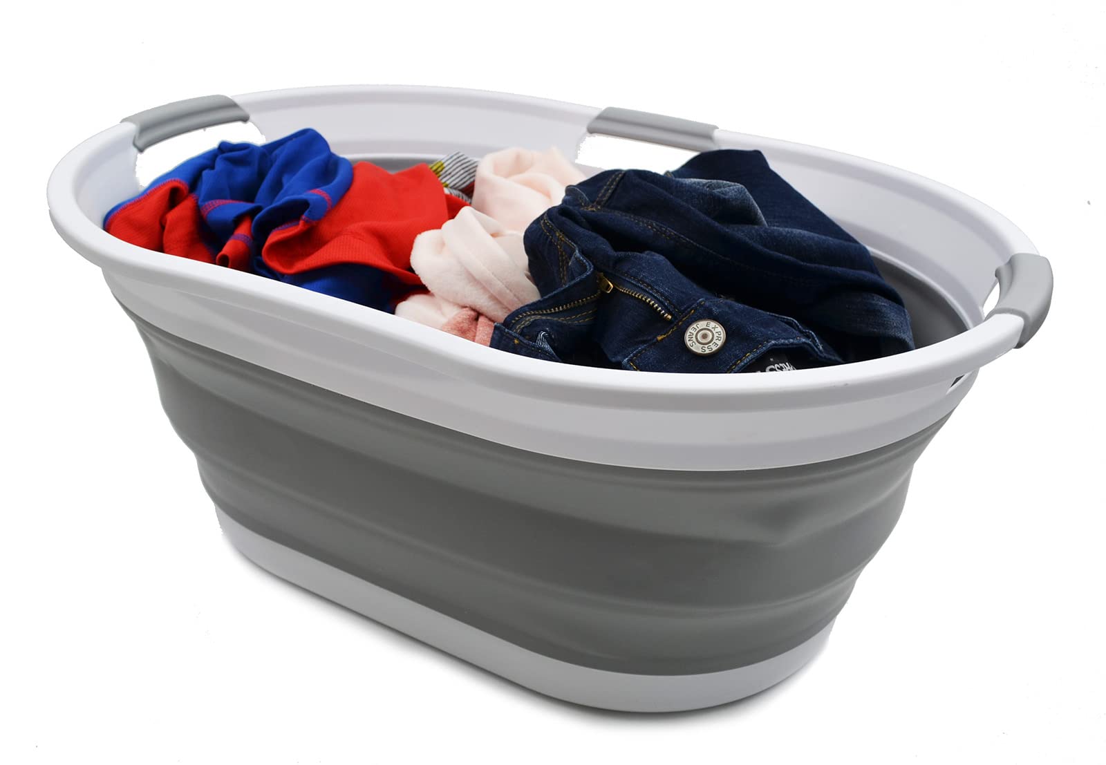 Cesto Portabiancheria Pieghevole In Cotone E Lino, Rotondo - Foto 5