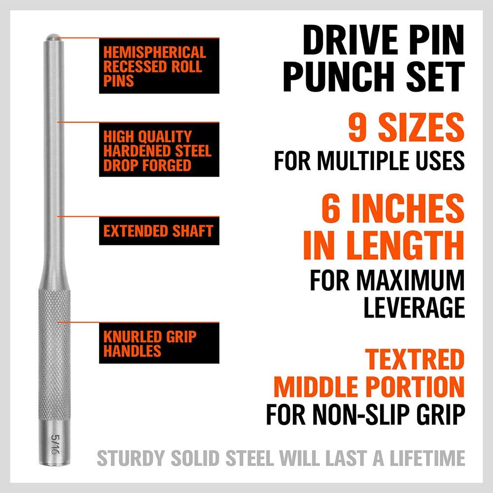 Amazon.com: Big Horn 19277 9 Pieces Roll Pin Punch Set - Gun Bolt