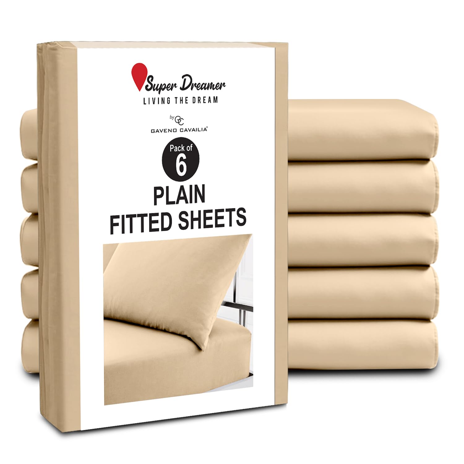 GC GAVENO CAVAILIA Fitted Sheet Single 6 Pack - Plain Dyed Microfiber Bedding Sheets - Fade, Wrinkle & Shrink Resistant Bottom Sheets - 25cm Deep Breathable Bed Sheet with Elasticated Corners - Beige