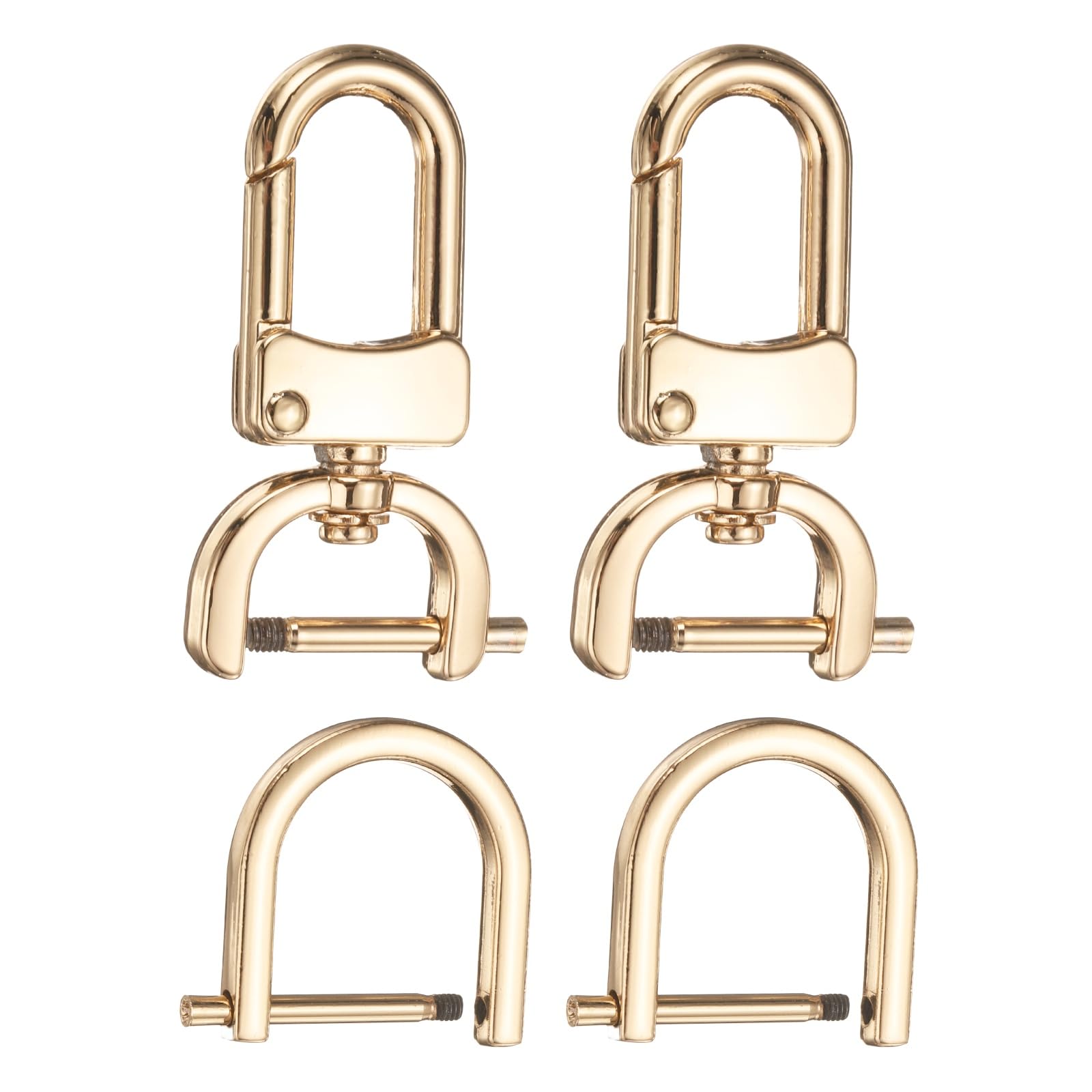 sourcing map 2pcs Detachable Snap Hook Swivel Clasp 3/4" (20mm) Zinc Alloy Lobster Claw Clasp with 2pcs D-Rings Screw in Shackle for Keychain Lanyard Purse Strap, Light Gold