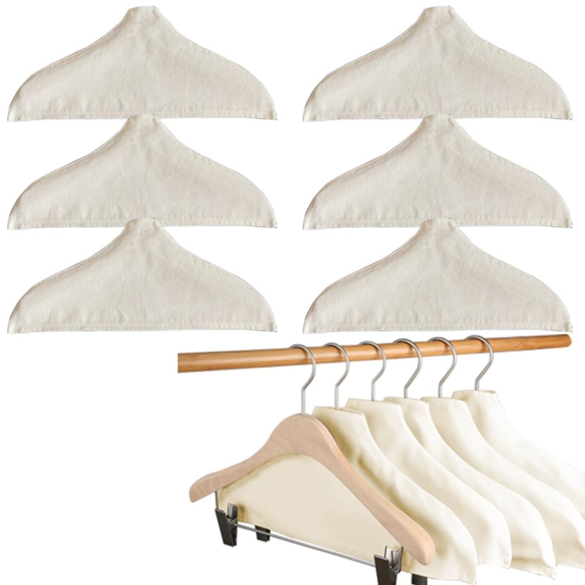 6 Pack Natural Canvas Hanger Covers - Nonslip Cloth Hanger Dust Covers for Clothing Store and Home - Organize Your Wardrobe and Protect Your Hanging Garments (Beige)