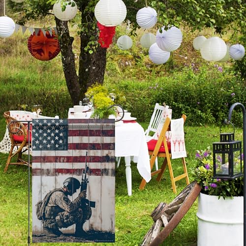 Image of Nuxovilar Kneeling Soldier Veteran Garden Flag 12x18 Inches Polyester | Patriotic Flag, Military Banner soldier garden sign, veterans memorial display porch, lawn, patio (Kneeling Soldier)