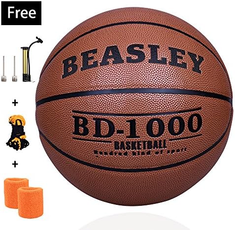 NZACE Basketball Outdoor/Indoor Game Balls Leather Street basketballs Competition Official Size 7/29.5 with Pump, Needles, Net(Gray)