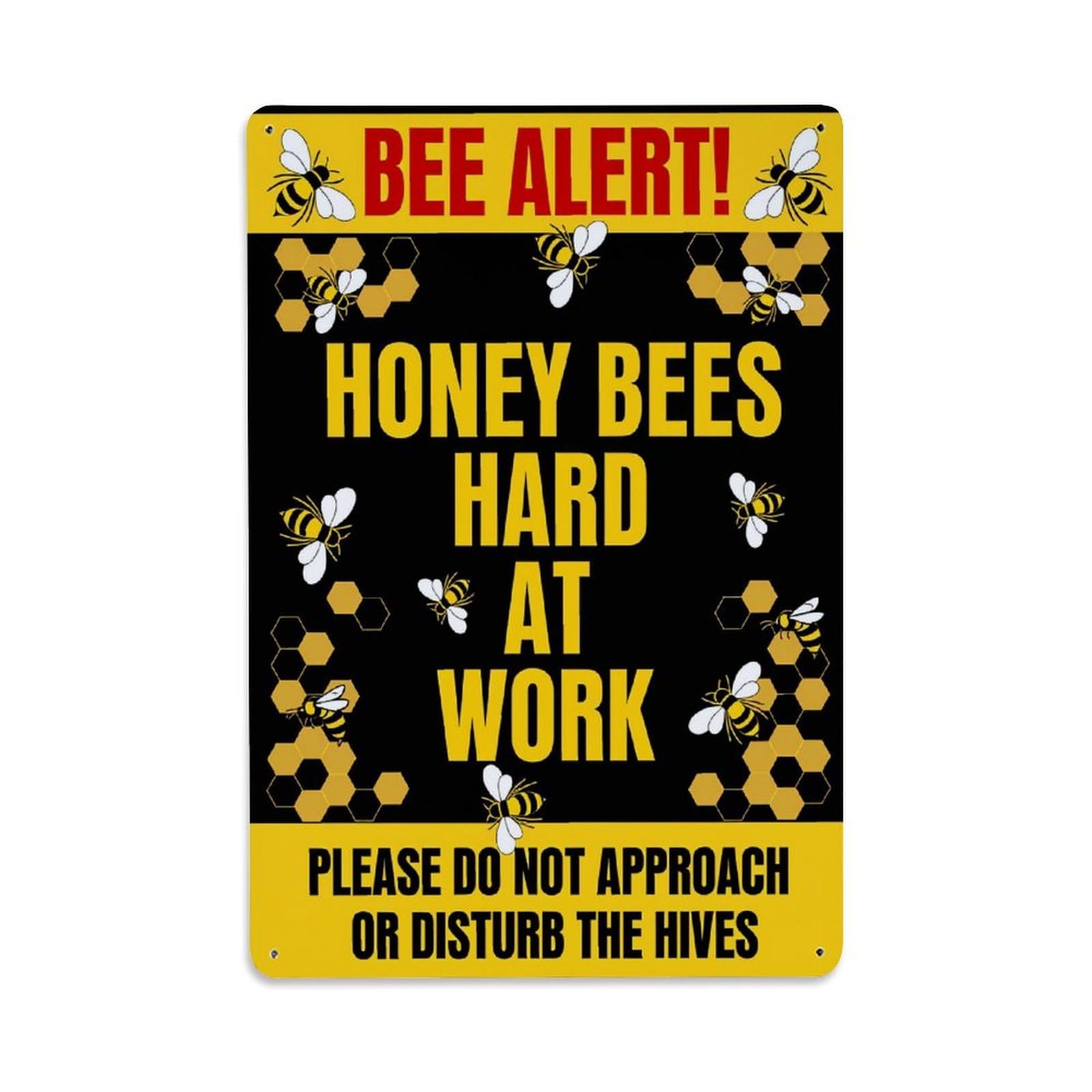 Bee Alert Honey Bees Hard At Work Retro Metal Tin Sign, Vintage Decor Art Poster for Bar, Home, Man Cave, Kitchen, Laundry Room Gift 8x12Inch