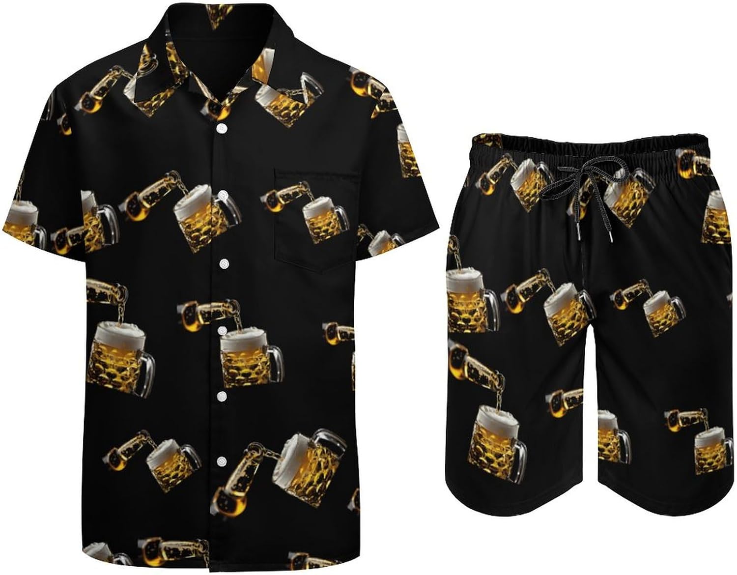For The Love of Beer Men's Summer Beach Outfits Shirt And Shorts Set 2 Piece Vacation Swimwear