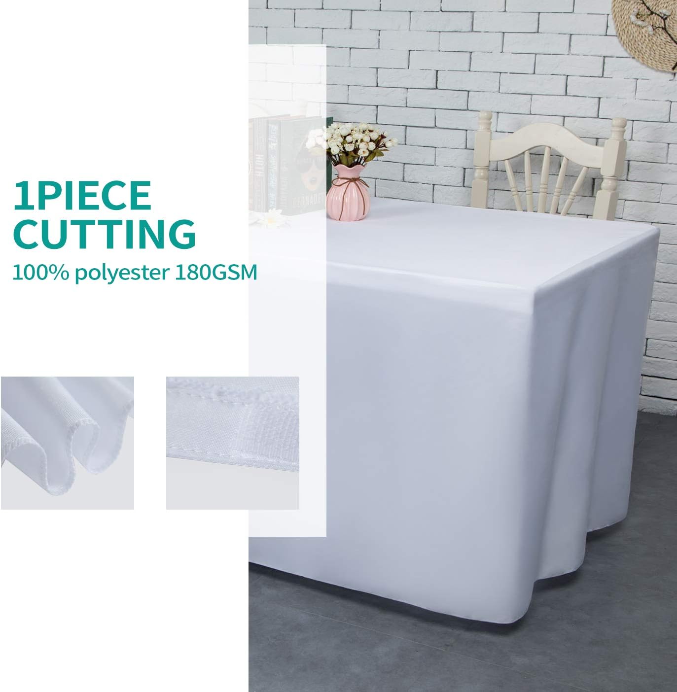 Surmente 10 Pack White Fitted Tablecloths for 6 Foot Rectangle Tables, White Table Covers for Weddings, Banquets, or Restaurants