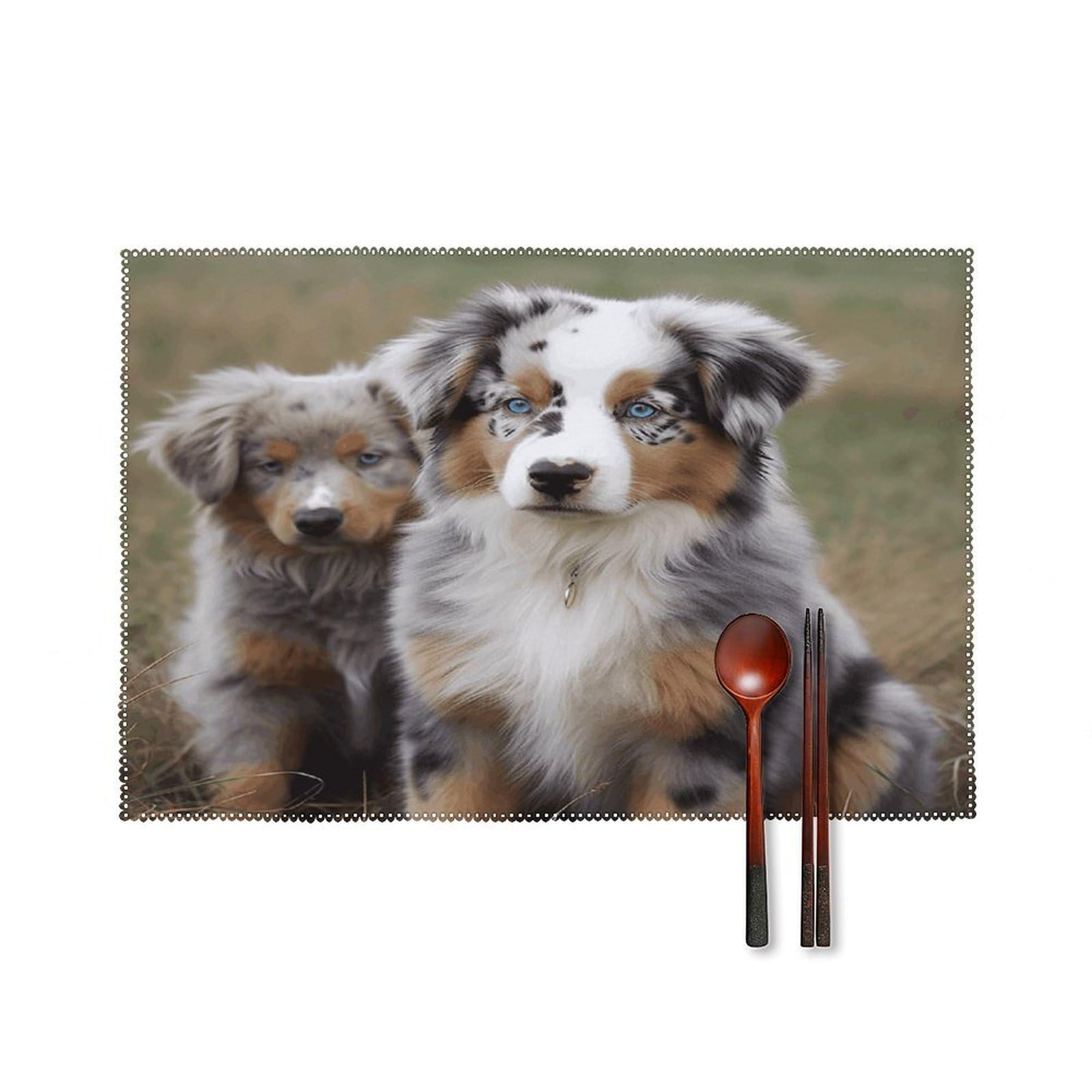 Australian Shepherd Placemats Set of 6 Heat Resistant Non-Slip Place Mats Washable Wipeable Table Mats Elegant Farmhouse Placemat for Kitchen Dining Outdoor Party Table Decor