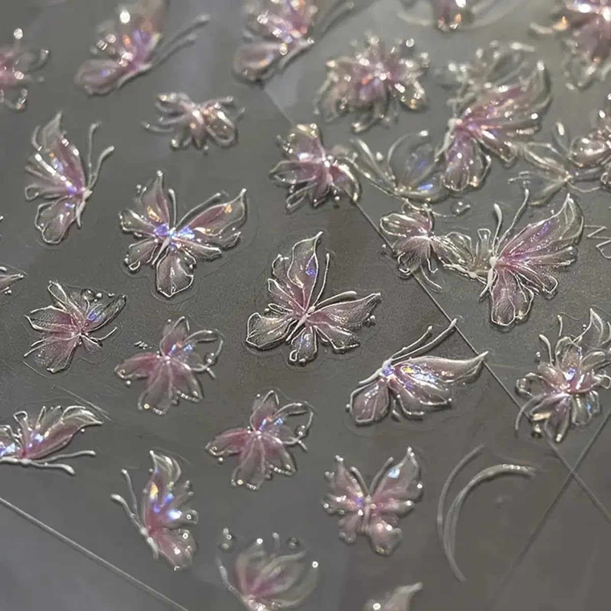 Butterfly Nail Art Stickers Decals 5D Embossed Butterfly Nail Decals 2PCS Aurora Pink Champagne Butterfly Nail Designs Sparkling Butterfly Stickers