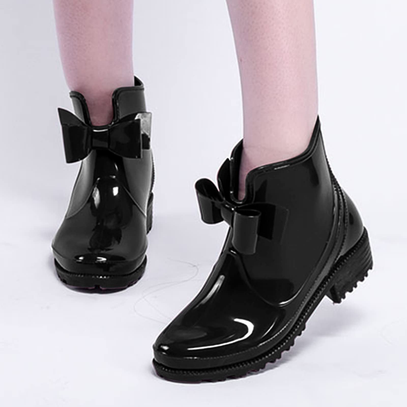 Generisch Bottes en caoutchouc tendance pour femme - Courtes - Imperméables - Antidérapantes - Avec nœud plat en plastique - Polyvalentes - Confortables - Élégantes - Courtes - Chaussures de pluie