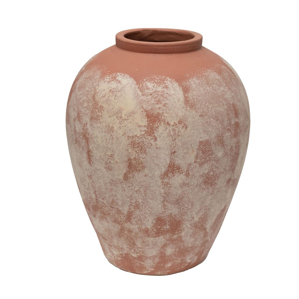 Arthur Cameron Off-White & Brick Red - Marron Off-White Distressed Terracotta Urn - Hand-Crafted And Painted In India, This Large Vase Is Perfect As A Floor Or Table Piece In Any Living Room, Hallway Or Bedroom