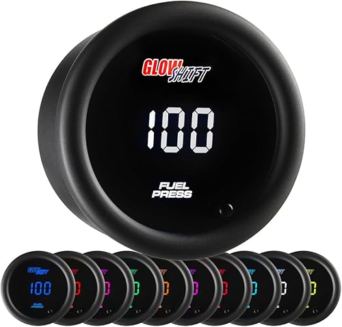 GlowShift Kit de medidor de presión de combustible digital de 10 colores de 100 PSI, incluye sensor electrónico 1/8-27 NPT y cableado, pantalla LED