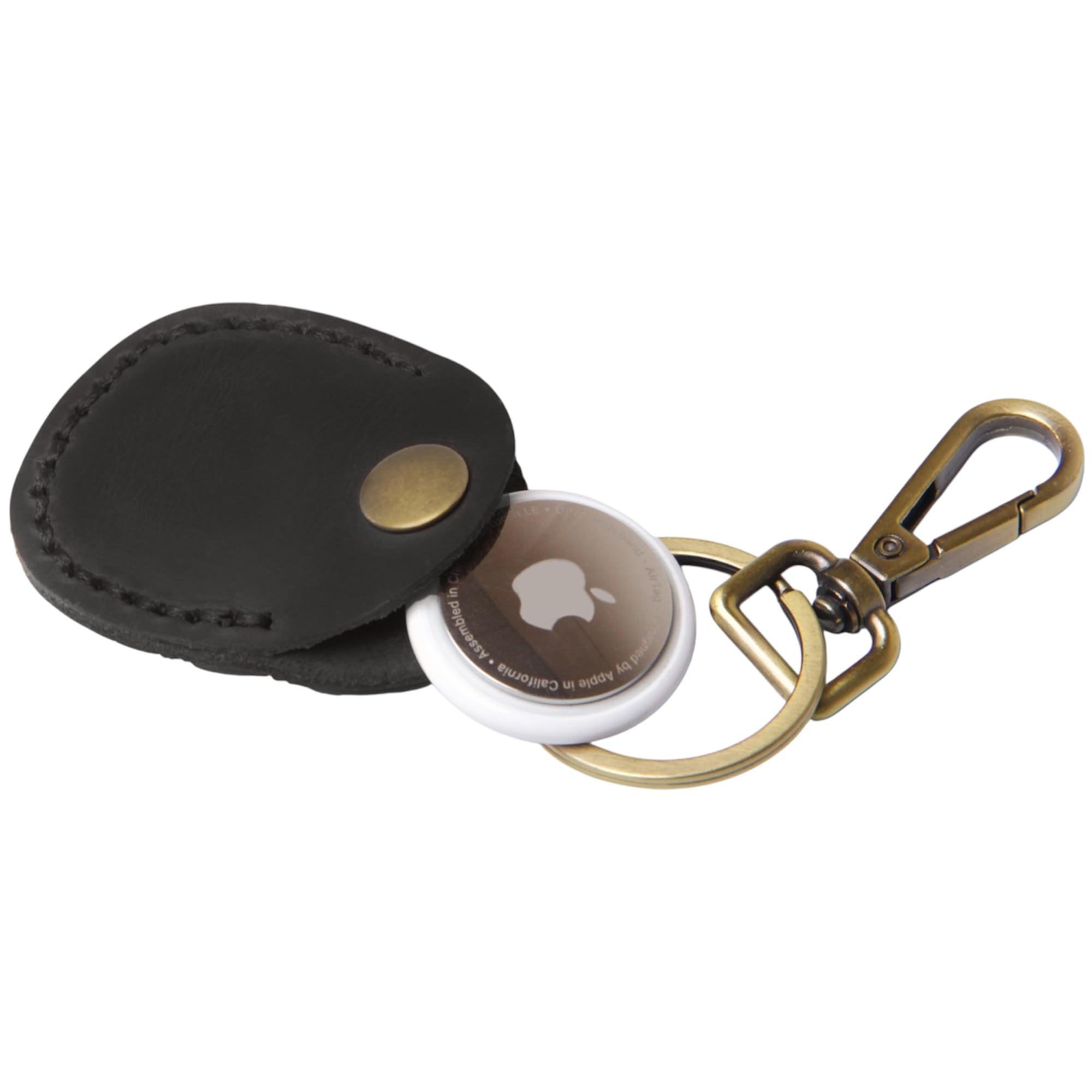 Lee Loft Unisex Black 100% Genuine Leather Airtag Keyring Holder – Premium Handmade Apple Air Tag Case With Snap Button – Scratch-Resistant, Secure Air Tag Holder (Black)