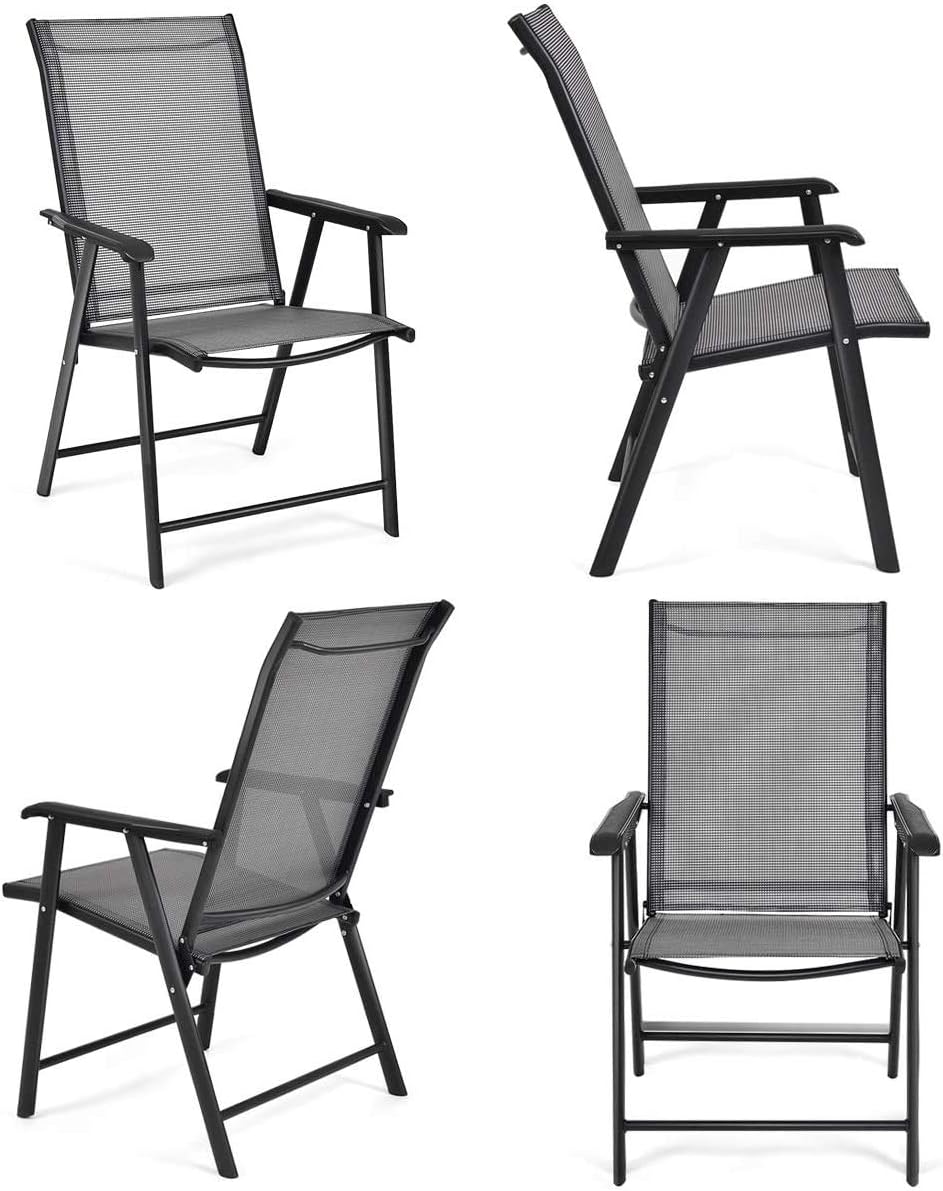 ReunionG Foldable Patio Chairs Set, Portable Indoor Outdoor and Indoor Chairs with Armrests and Footrest, Metal Frame and Breathable Chairs Set for Dining Lawn Garden Backyard Poolside (4PCS)