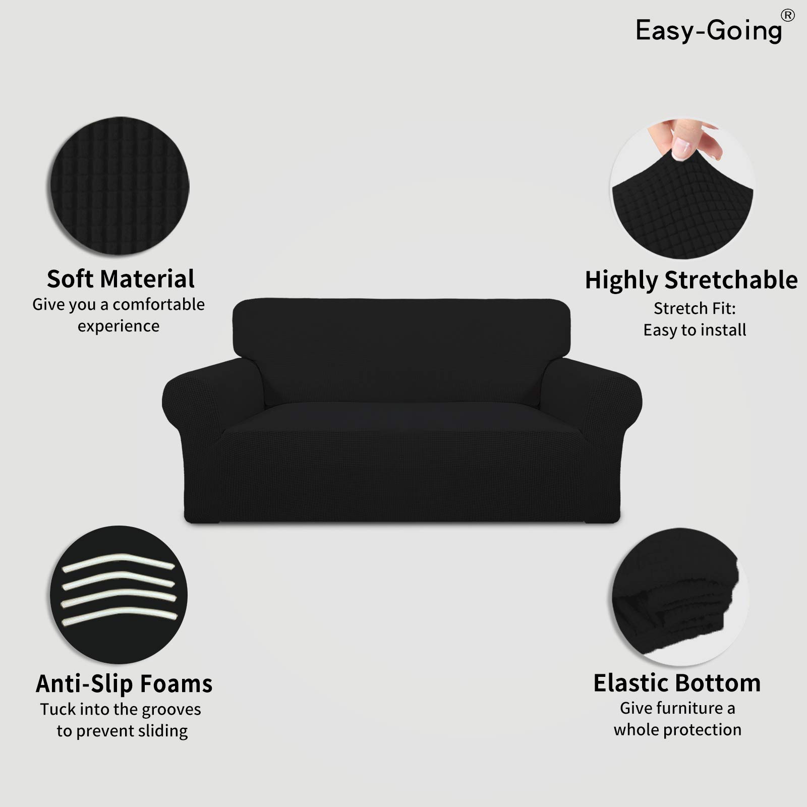 Easy-Going Stretch-Sofabezug, übergroß, 1-teilig, Sofa-Überzug, Möbelschutz, Couch, weich mit elastischer Unterseite, für Kinder, Polyester, Spandex, Jacquard-Stoff, kleines Karo, Schwarz