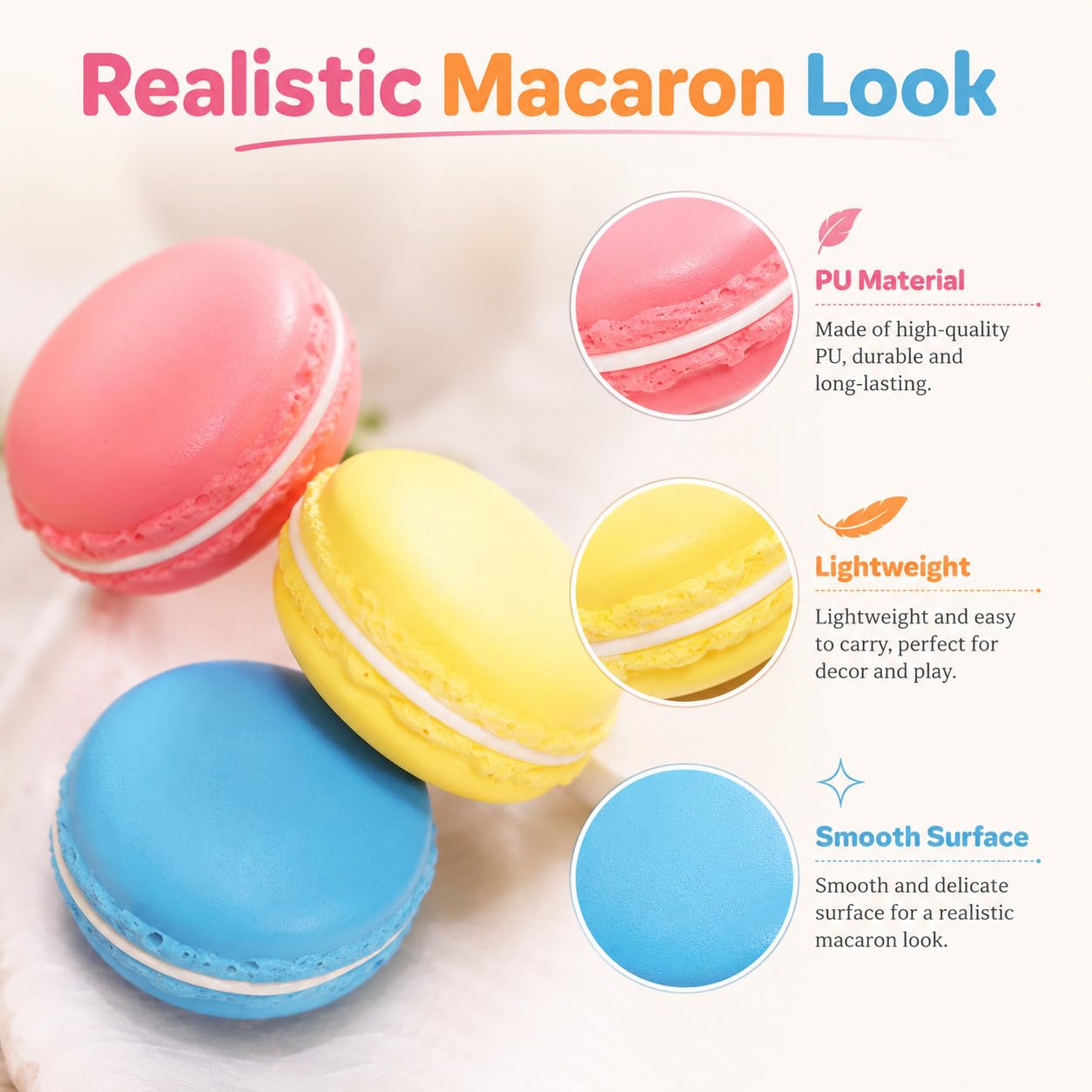 Lot de 12 petits macarons artificiels pour décoration de gâteaux, desserts, pâtisseries