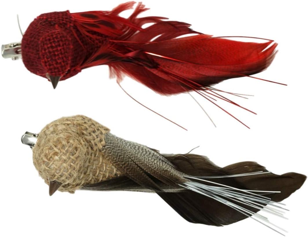 Christmas Tree Bird Ornaments 2 Pack Clip On Woodland Decorations, Burlap Birds