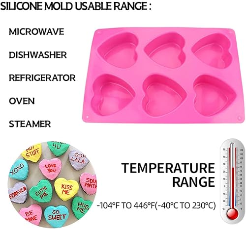 Miniatura 4 de BAKER DEPOT Molde de silicona en forma de corazón de 6 agujeros para pastel de chocolate gelatina pudín hecho a mano jabón de molde para hacer