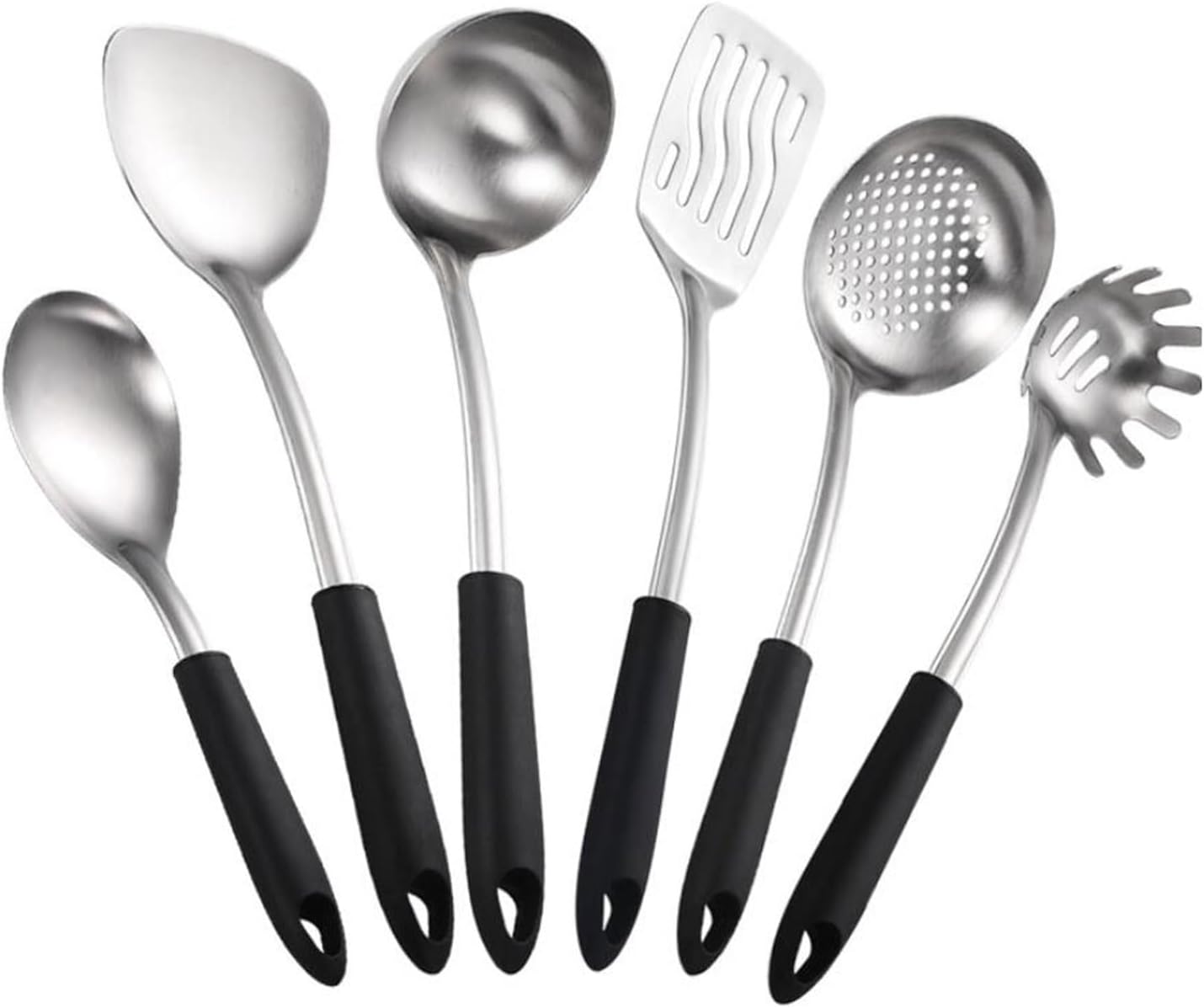 Kitchen Tools Spoons for Cooking Spatulas Cooking Utensils Sets Stainless Steel Spatulas Spoons Cookware Dining 6 Pieces (Black)