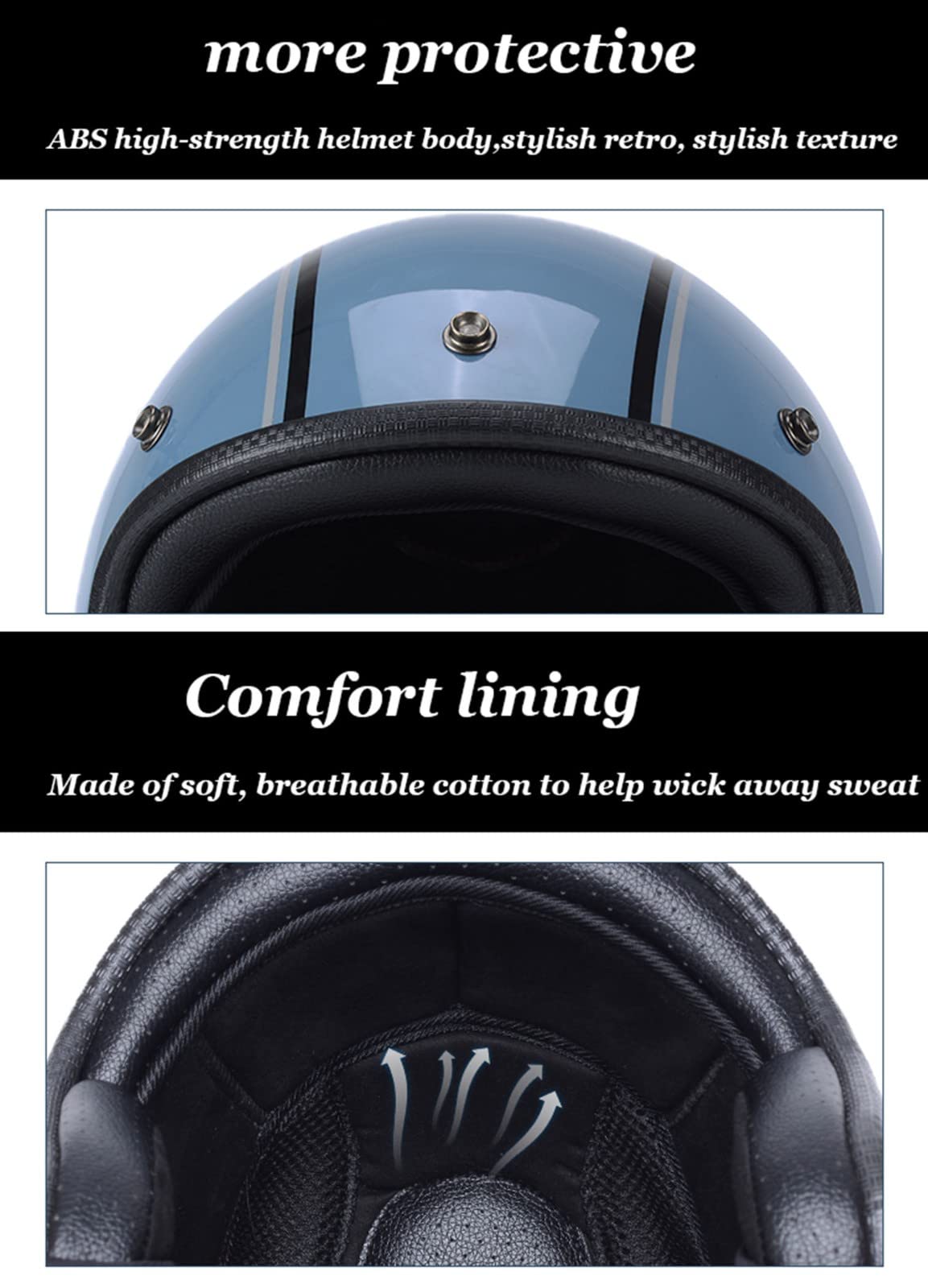 Semi-Ouvert Jet Casque ECE Homologué Casque Moto Demi-Jet et Scooter Compact Anti Scratch Visiere Hommes et Femme Adulte Confortable et Perméable a L'air Doublure Intérieure