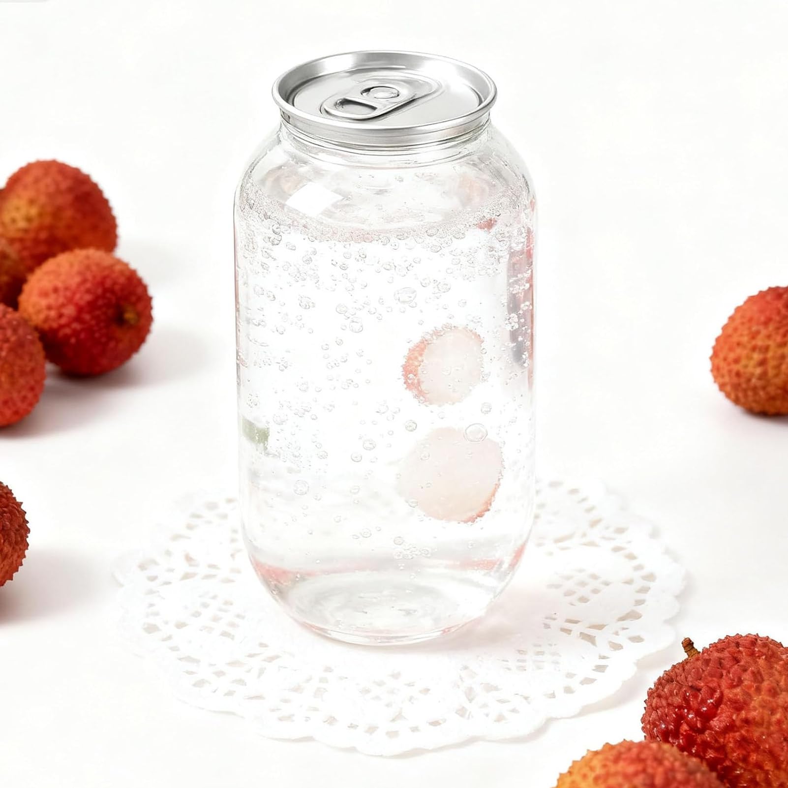 Pnpaea 200 Pack Disposable Juice Bottles,Plastic Can Sealer Cups With Aluminum Lids, Sealable Beverage Cans for Bubble Tea, Smoothies, Coffee, Soda, Clear Empty Soda Cans 330ml