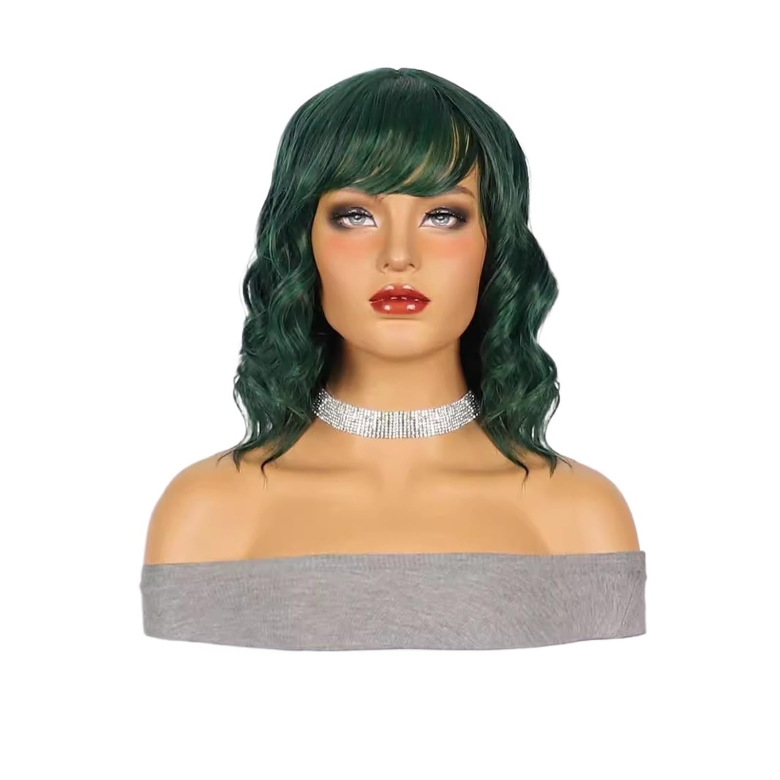 ZTHYSHOZ Women's Wig Ladies' Dark Green Medium Long Curly Hair Wig With Wave Shaped Breathable Headband